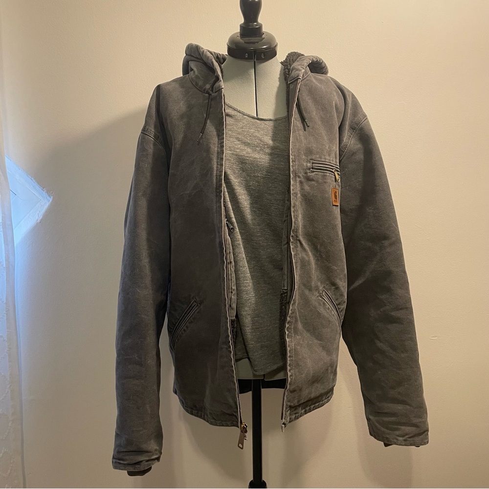 Carhartt Jacket Grey Sherpa Lined Canvas Men’s M